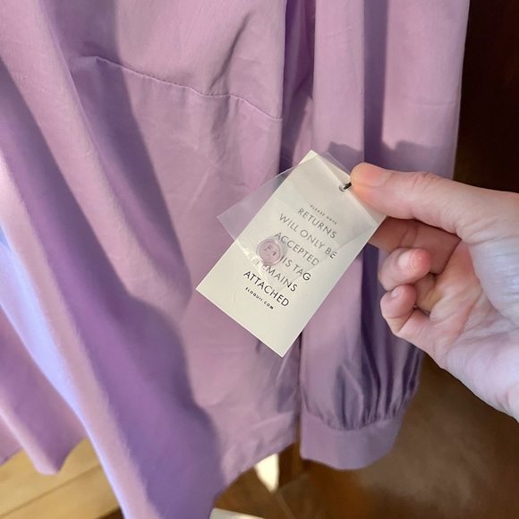 Eloquii Purple Poplin Pleated Collar Bow Top - Picture 4 of 12